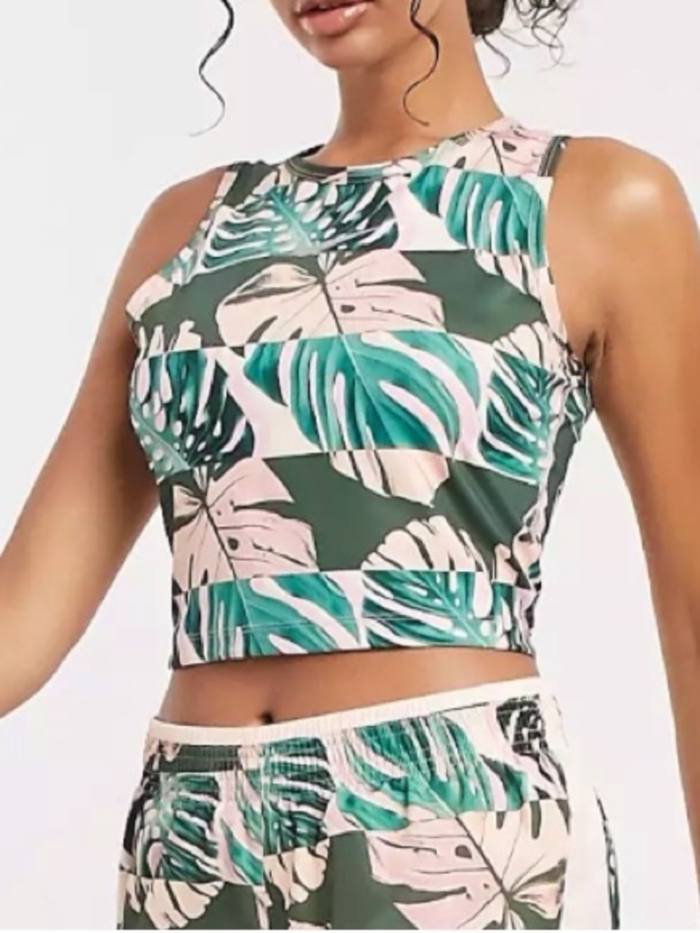 Nike Dri-fit Women’s Tropical Print Crop Tank Top - Green & Pink size XS